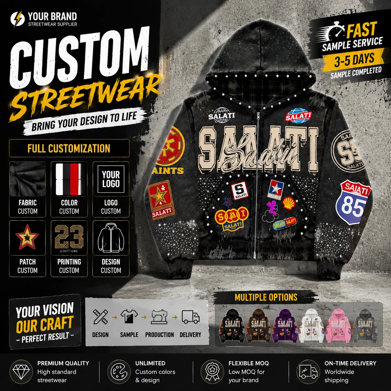 Custom Vintage Washed Sun Faded Hoodie for Men Factory OEM Oversized Heavyweight 100% Cotton Zipper Jacket Rhinestone Hoodies