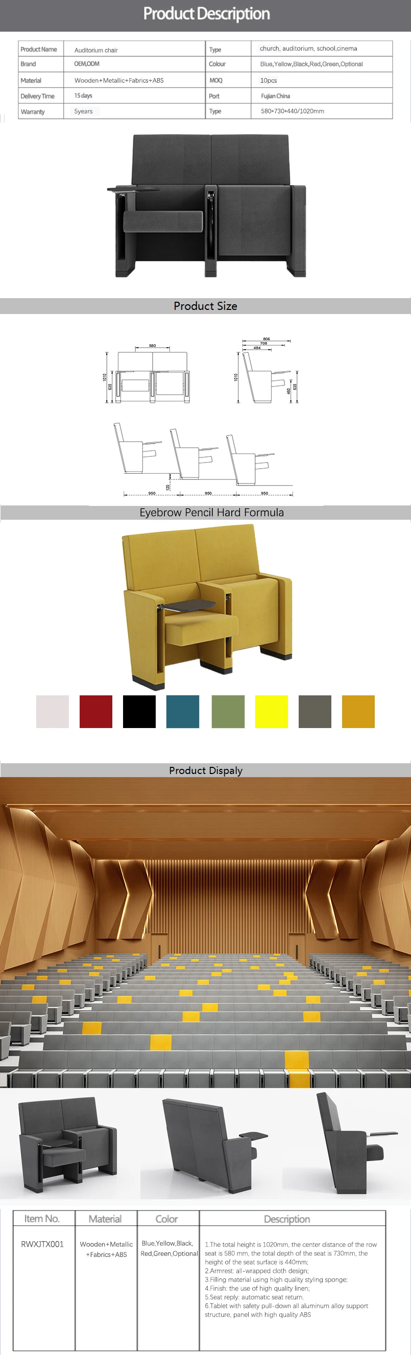 Luxury high quality sponge cushioned church auditorium cinema chair stackable chair