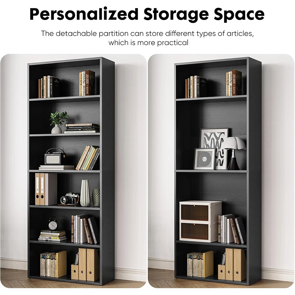 product industrial wooden 6 shelf modern large 63 inch tall floor standing open bookcase anti tipping device home office living room-5