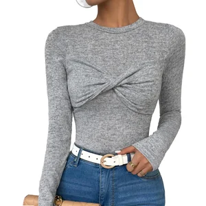 New Women's Long Sleeved Slim Fit T-shirt Casual O-neck Solid Color Cotton Polyester Summer Blank Women's logo