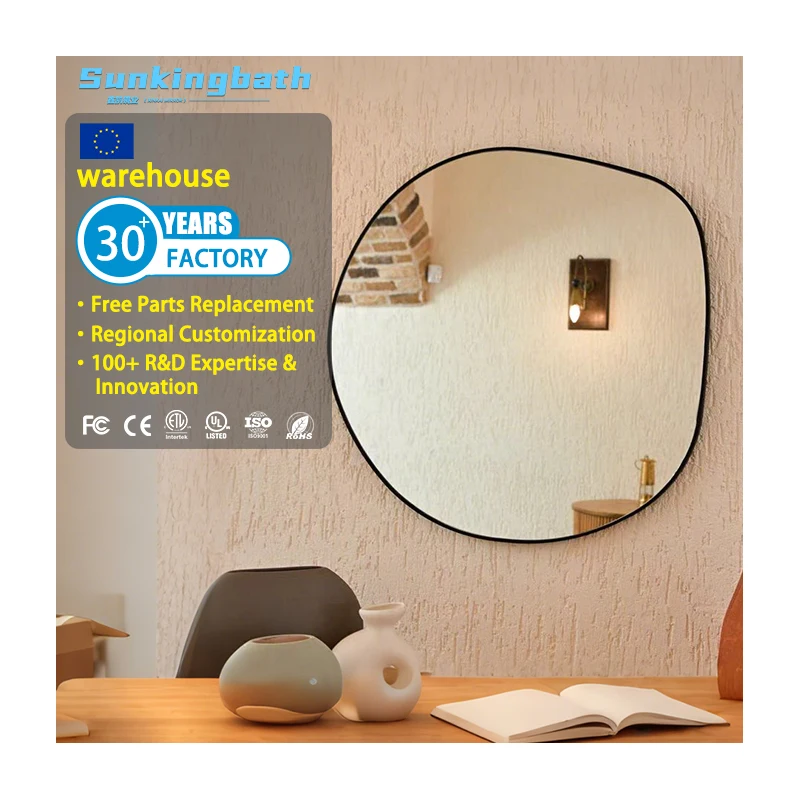 Wholesale Black Irregular Shaped Wall Mount Bath Mirror High Quality Irregular Shaped Frame led Mirror for Bathroom