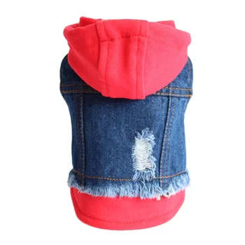 New Arrival In Stock Wholesale Pet Clothes Jean Jacket with Hoodies false two-piece Dog Jacket for Puppy Small