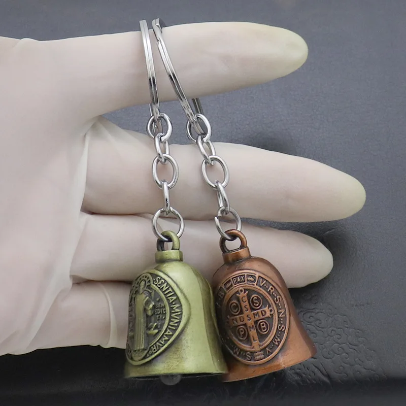 Catholic Bell KeyChain Protection Guardian Ride Bell Good Luck Charm St.Michael St.Benedict Biker Gifts Religious Keyrings