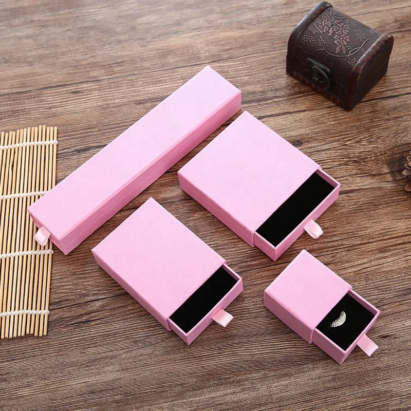 Custom Logo Drawer Sliding Ring Earring Necklace Jewelry Box Organizer Paper Cardboard Gift Packaging Jewellery Boxes
