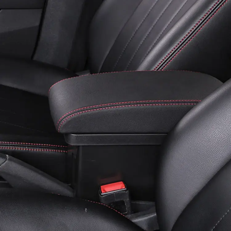 product car armrest center console armrest pad waterproof faux leather armrest seat box cover black-4