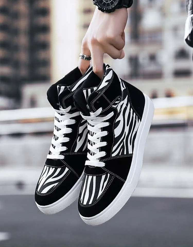New summer men's shoes leopard print canvas shoes print high top shoes plus-size men's