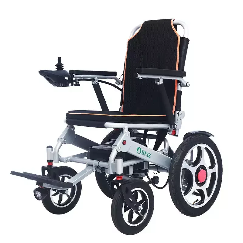 BEIZ New Arrival Portable Folding Free Spinning Electric Motor Wheel Chair With Wheels For Disabled Elderly