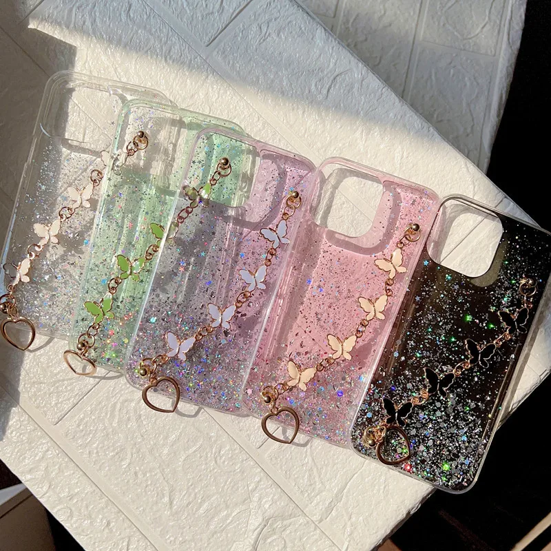 Quicksand Mobile Phone Case Gradient With Chain Mobile Phone Case Suitable for iPhone 16 15 14 13 12