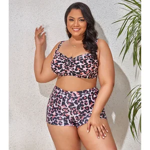 2026 New Arrival Women's Plus Size Two-Piece Swimsuit Leopard Print High Waist with Adjustable Straps Sets for Beach Pool