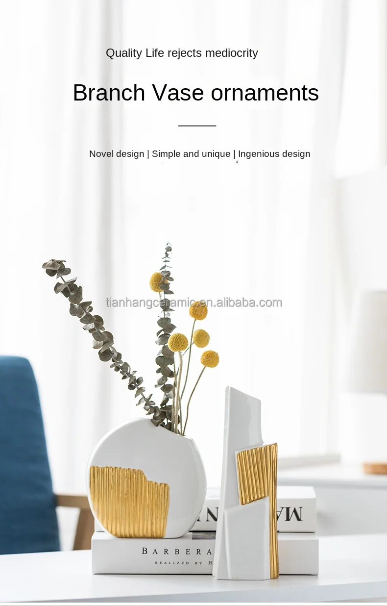 Custom Logo Home Living Room Entrance Gold Ceramic Vase Light Luxury Wind Desktop Flower Container Decorations Ornaments.jpg