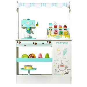 Multi-functional Wooden Kitchen Dessert Stall Pretend Sweet Coffee Store Educational Learning Toys for Kids Toddler Boys & Girls