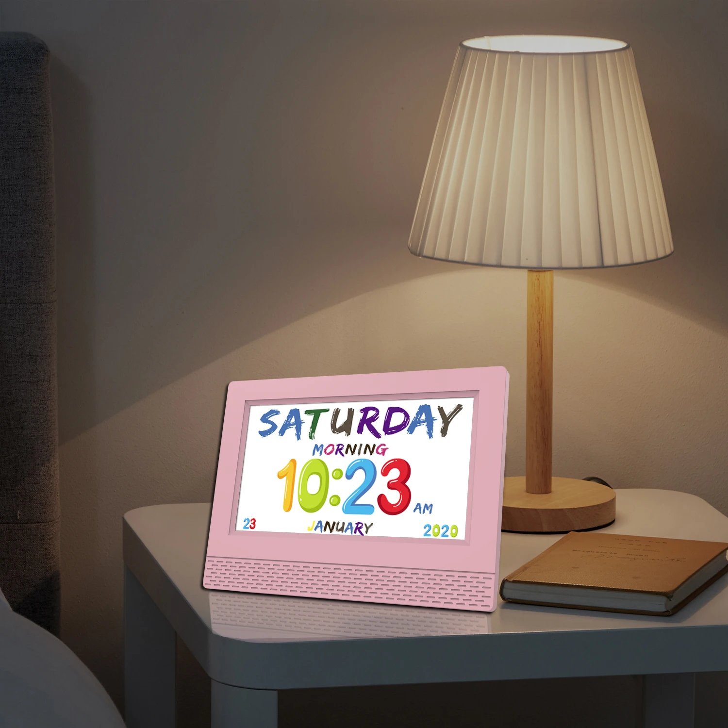 7 Inch LED Digital Alarm Clock for Kids Support Picture & Video Playing with Multiple User Interface and Colorful Text Display