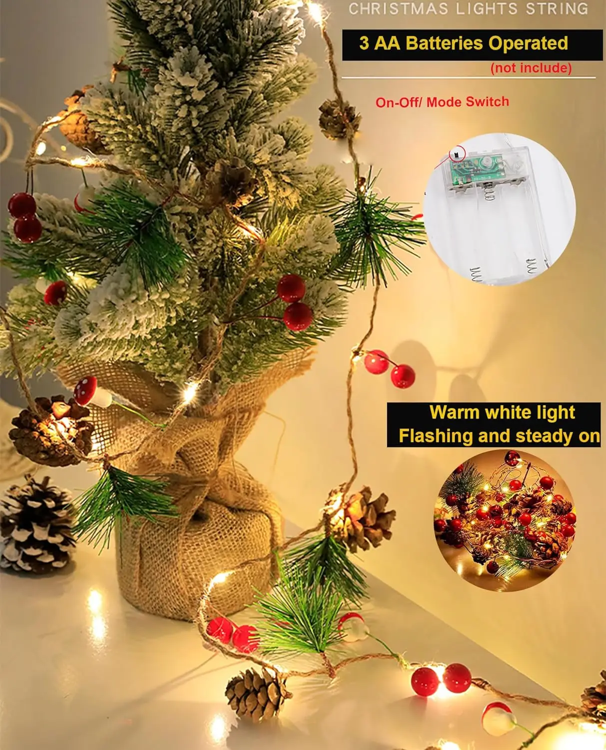 Battery Operated Copper Wire Flashing Decorative Lamp 20 LED Christmas ...