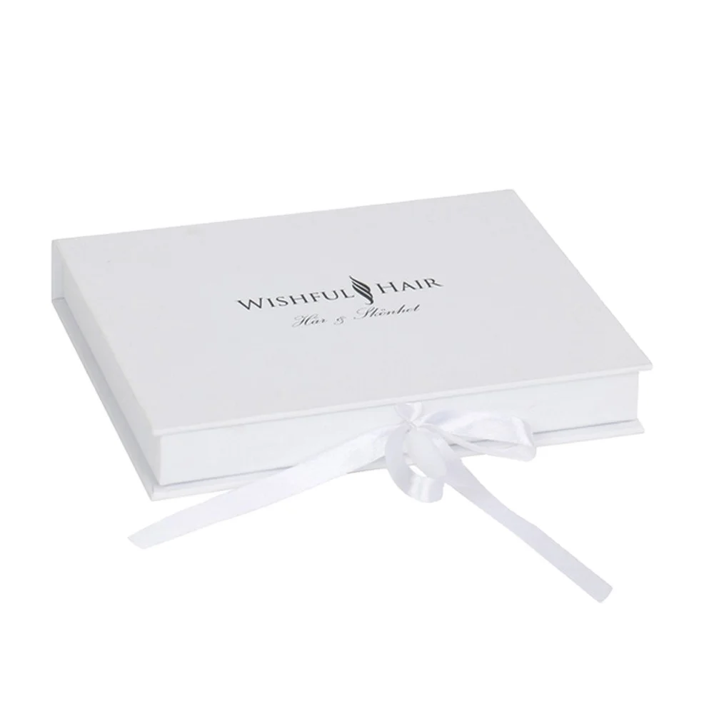 Luxury Custom Logo Recycled Cardboard Packaging Magnetic Box White Ribbon Closure White Flat Foldable Paper Gift Boxes