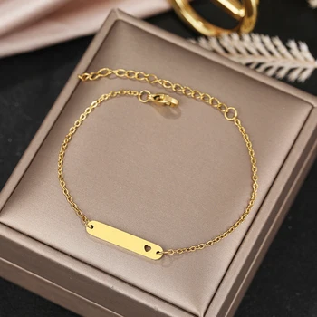 Stainless Steel Bracelets Minimalist Stick Heart Charms Korean Fashion Chain Lovely Bracelet For Women Jewelry Party Fine Gifts