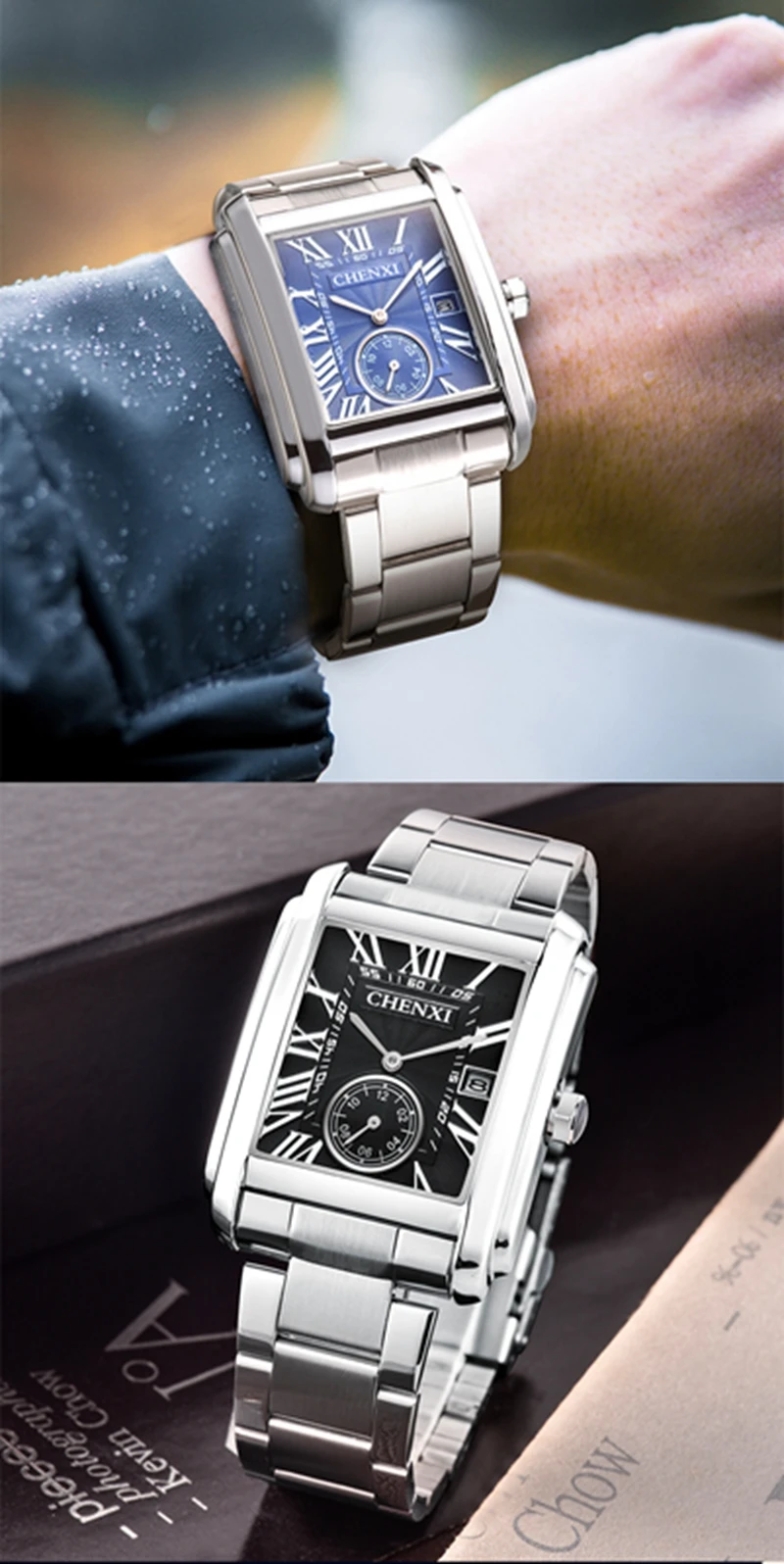 晨曦顶级品牌男装方形手表豪华钢运动防水日历石英商务时钟relogio