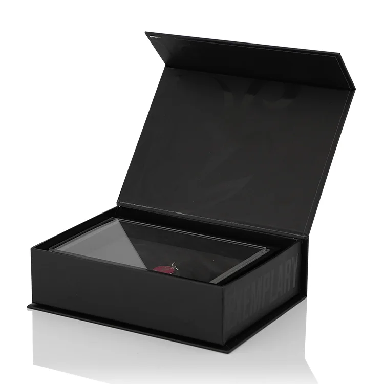 Custom Printing Luxury  Cosmetic Magnet Form Insert Rigid Gift Box With Lid Black Magnetic Gift Box for Jewelry