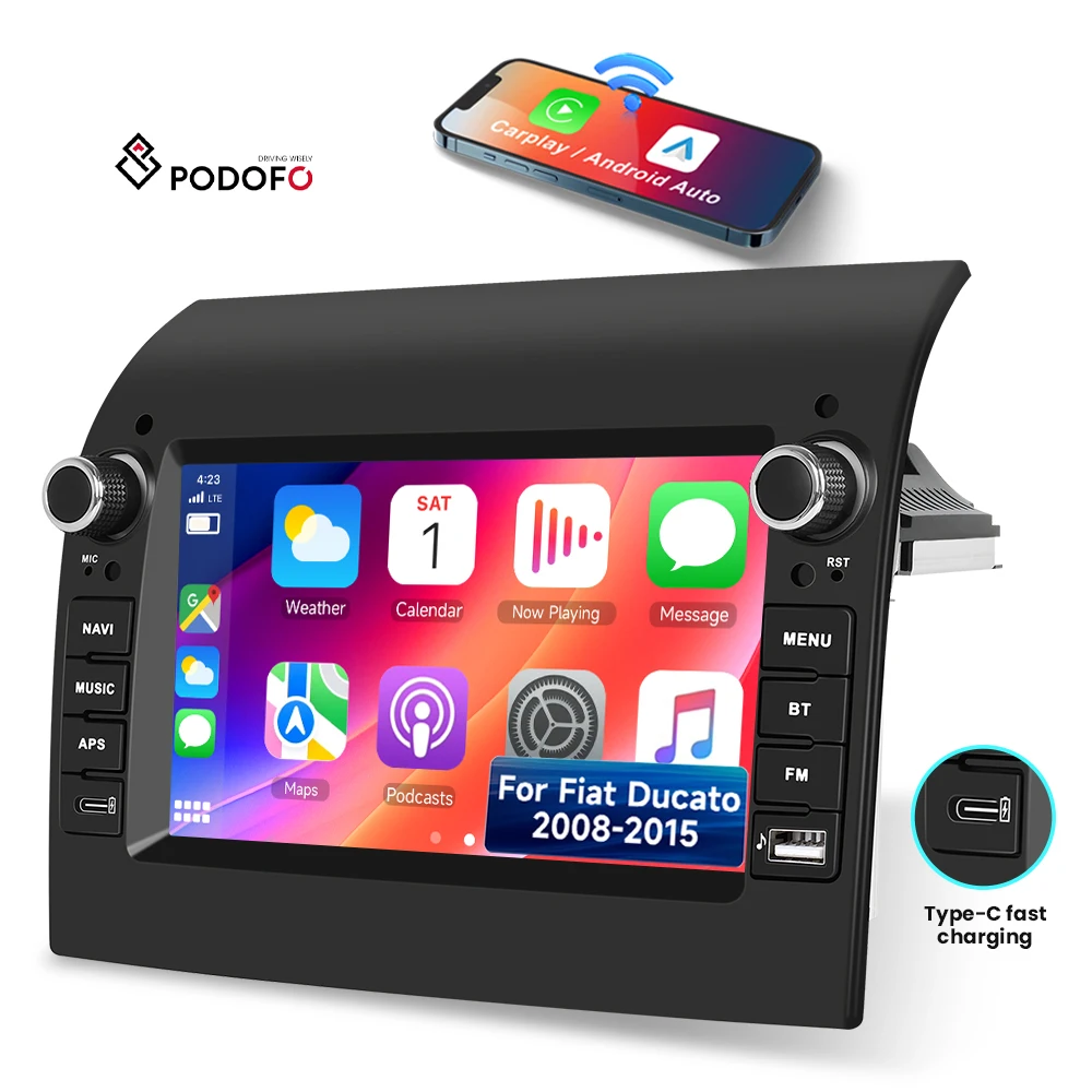 Podofo for Fiat Ducato 2008-2015 Car Stereo 7'' Android Car Radio Autoradio Wireless CarPlay/Android Auto/GPS/WiFi OEM/ODM A4682