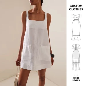 Custom Clothing Manufacturers Casual Linen Summer Dresses for Women Cotton Long Linen Dress Ladies Elegant Printed Linen Dress