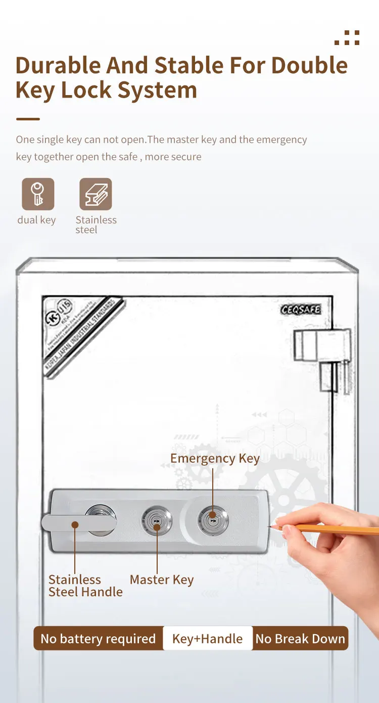 CEQSAFE Security Fire Resistance Double Key Locks Round Handle Fireproof Safe Box Digital Safe factory