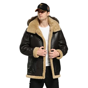 2023 Shearling aviator Leather Jackets With Hood for Men Warm Jacket Men With Fur
