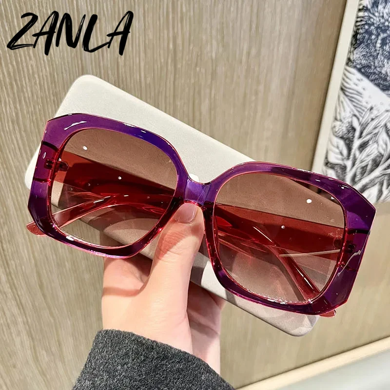 2024 Fashion Simple Big Square Frame Women Sunglasses Vintage Oversized  Flat Top Shades UV400 Female Orange Purple Sun Glasses