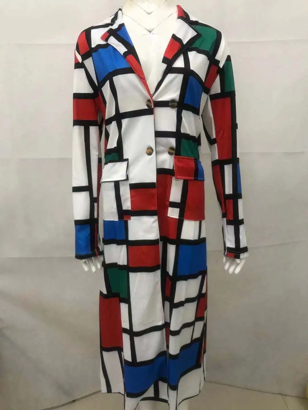 2021秋季潮流冬季衣服色块拼布加码女长款风衣 - buy long trench