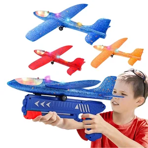 Chengji Airplane Launcher Toy LED Plane Foam Glider 2 Flight Mode Outdoor Sports Flying Toys Gifts for Kids Catapult Toy Guns