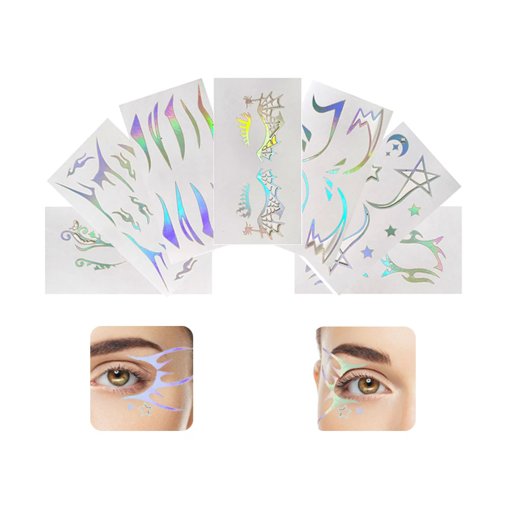 shinein holographic face temporary tattoos hollow