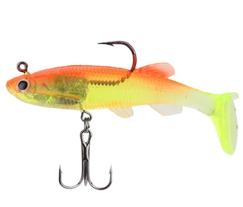 CHEERY 8cm/12.5g 7 Color Artificial Soft Bait Saltwater T Tail Pinfish PVC Fishing Lures for River Use with Hooks – Soft Lure – view 2