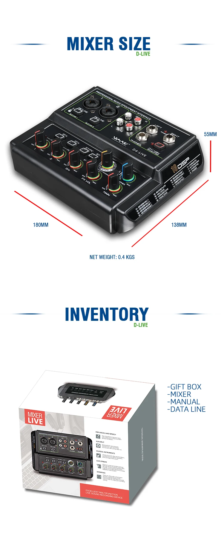 Hot Selling 4 channel Mixer Audio Interface Factory OEM Audio Recording Interface Sound Equipment For Computer Live Studio