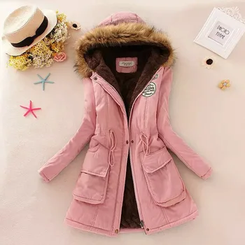 Aliexpress Amazon Best Sale Women Thicken Long Coat Warm Winter Hooded Fur Collar Parka Coat