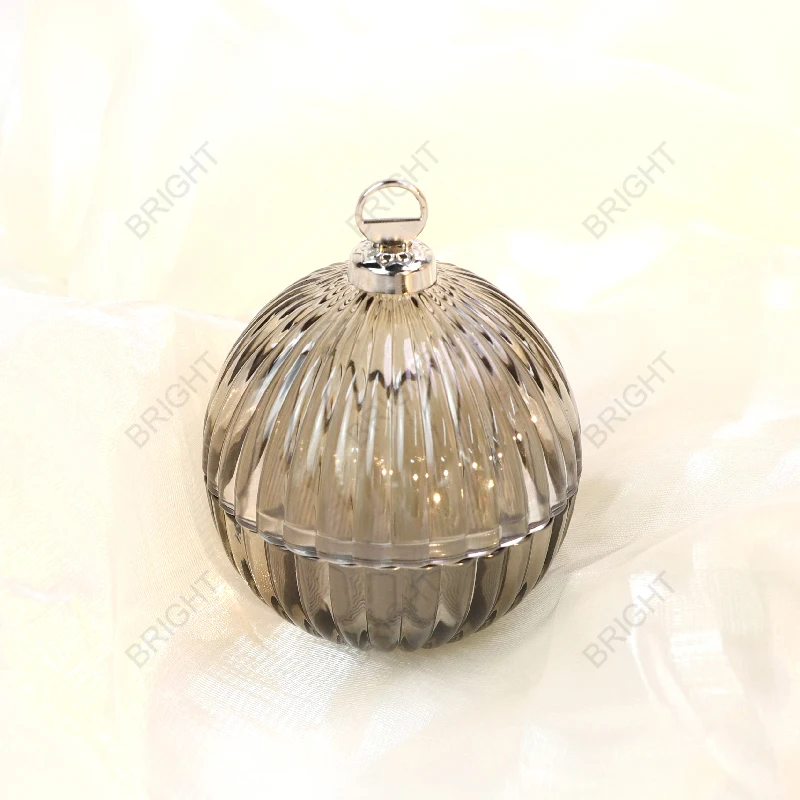 Factory Wholesale Unique Different Design Glossy Candle Vessel Round Glass Ball Shape Christmas Candle Jars With Lid