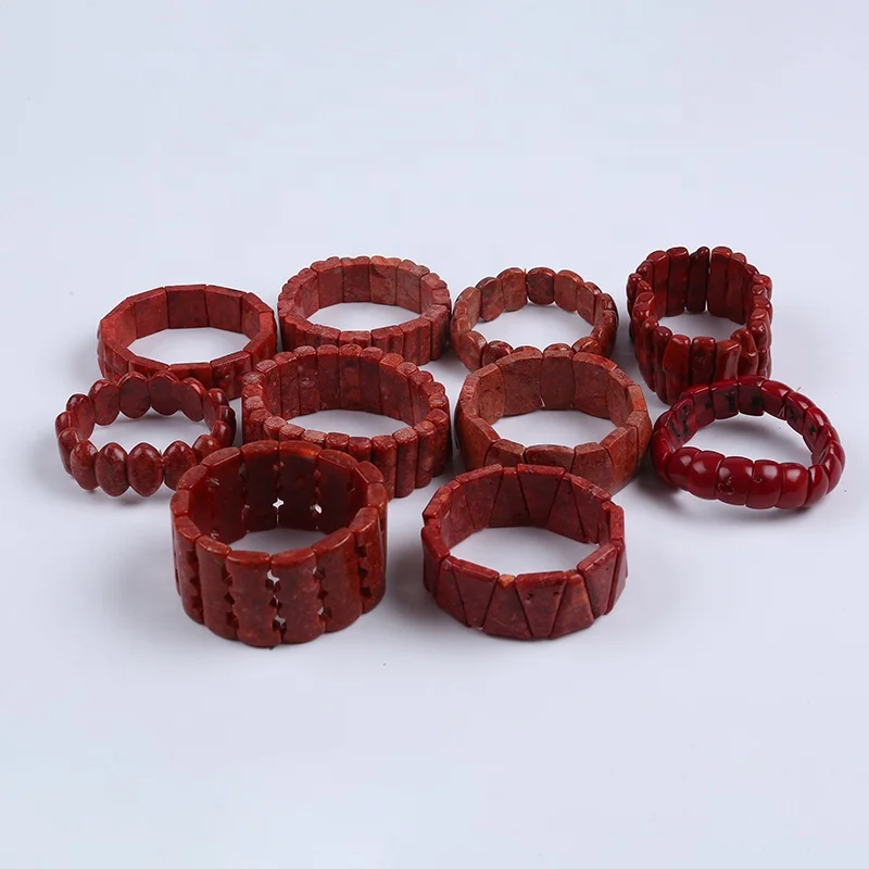 Hot Sale Fashion Geometric Shape Ethnic Style  Red Grass Coral Stretch Bracelets Ethnic Style Jewelry