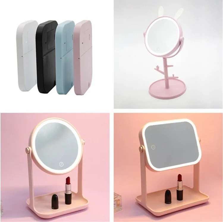Dual Power Supply LED Make up Mirror with Stand Rabbit Ear Shaped Mirror