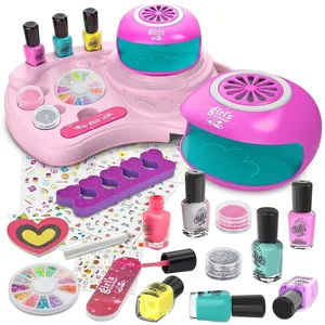 EPT Girl Nail Art Salon Set with Nail Dryer Machine Nail Polish Makeup Manicures Kit Toys for Kids