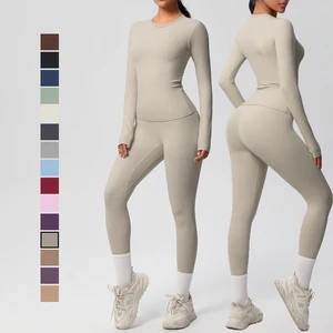 Hot Sale Buttery Soft Long Sleeve Yoga Sets Four Way Stretch Womens Activewear Sets High Quality Tops Deportivos Yoga Sets