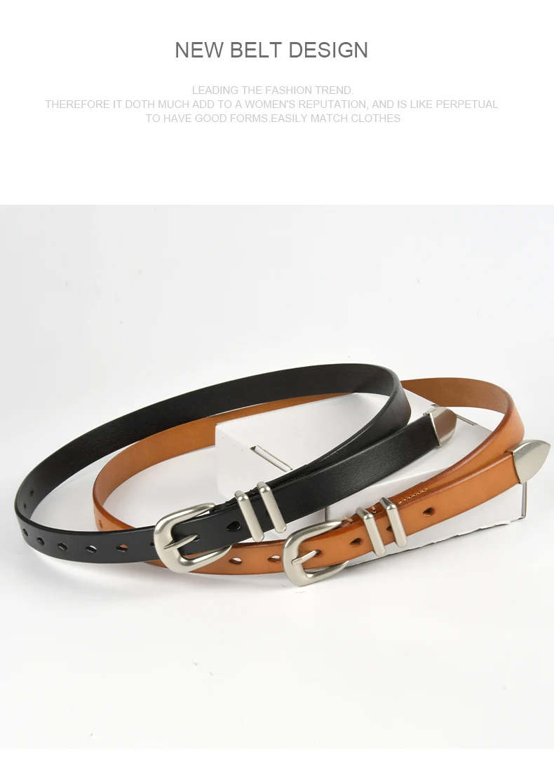 The first layer of cowhide leather ladies belt Joker silver buckle retro belt with jeans casual pants with women's slim.