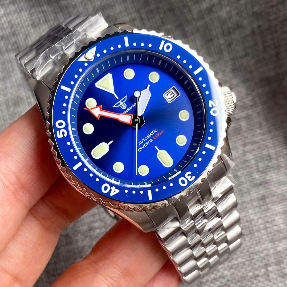Diver Tandorio Blue NH35 Mechanical Watch Men Orange Hand