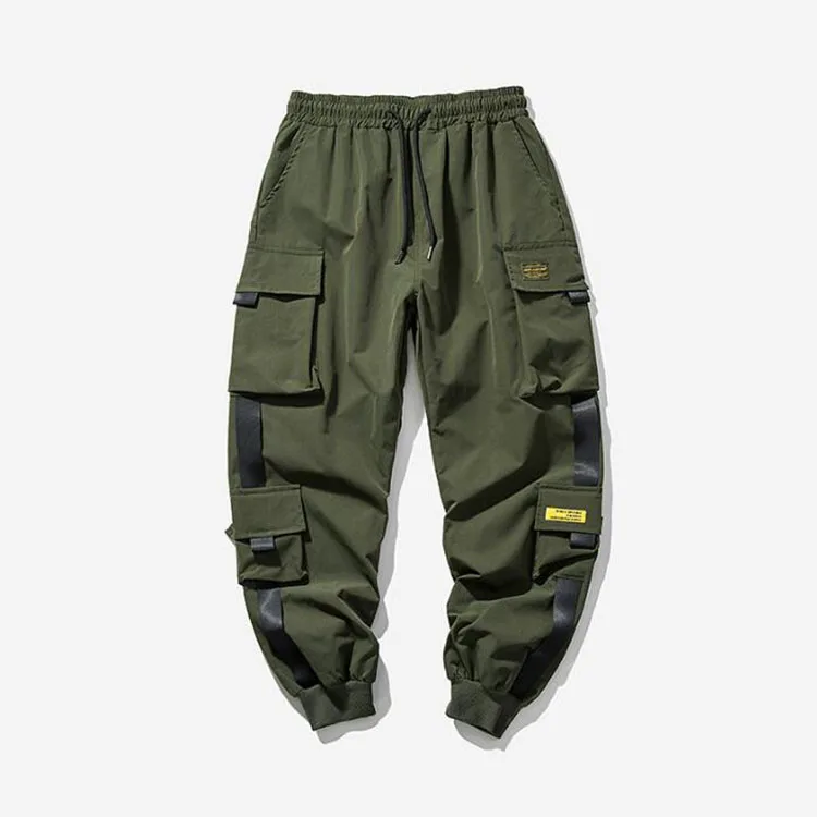 New Joggers Cargo Pants for Men - Casual Hip-Hop Streetwear with Pockets and Ribbons