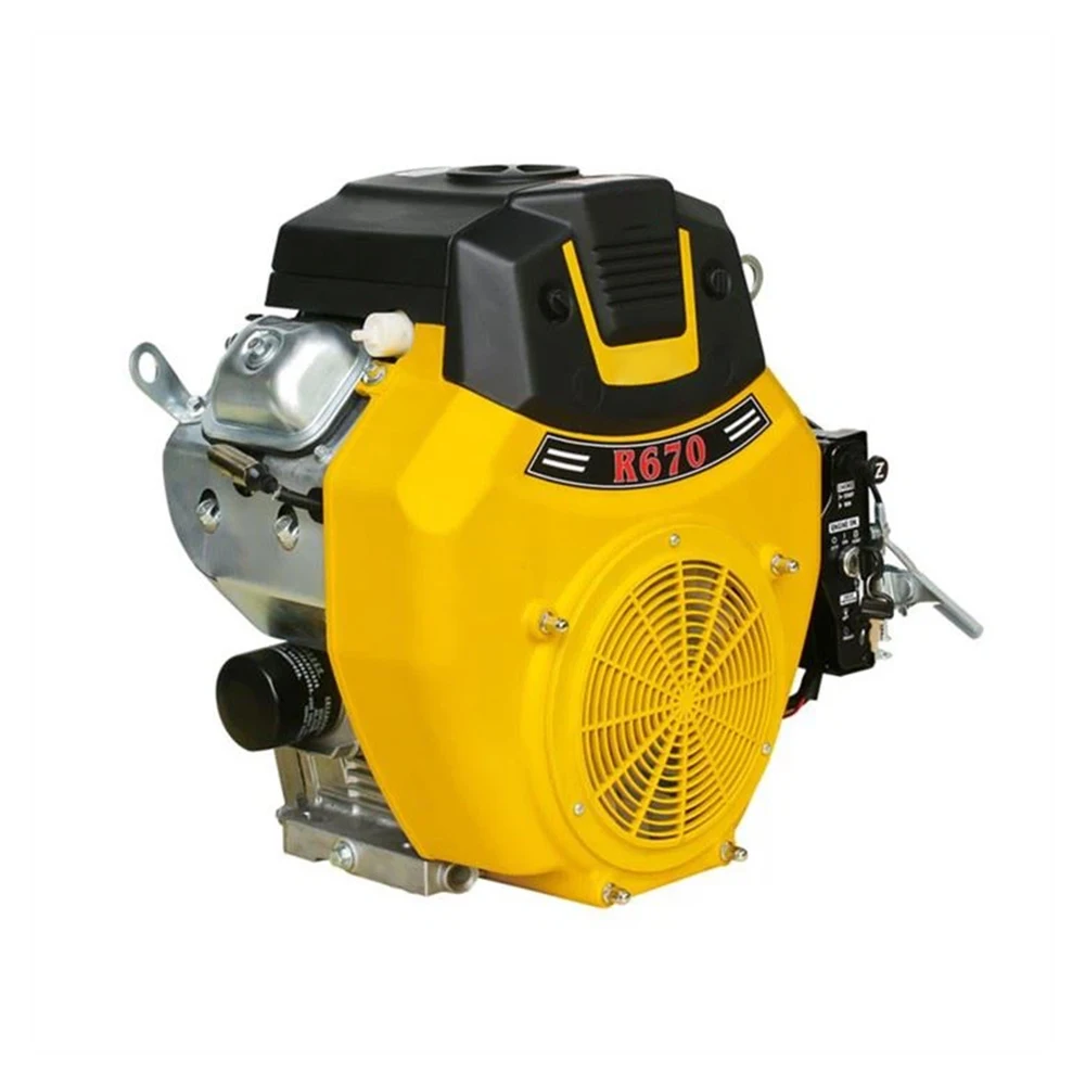 High Performance Small Horizontal Shaft Gasoline Mower Engine / 27HP 22HP 20HP 670cc Two Cylinder V Twin Horizontal Shaft Engine