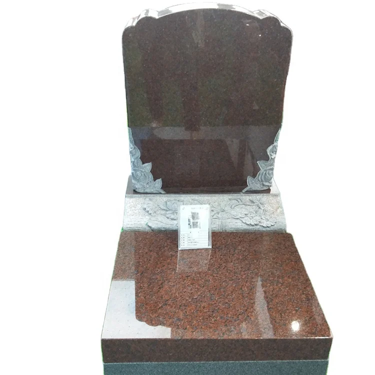 European Style Design Tombstone Hand Carved Gravestone Red Monument Granite