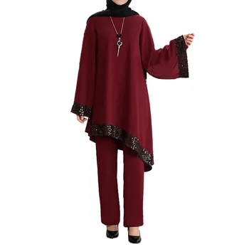 Direct Selling Turkish Solid Color Long-Sleeved Casual And Elegant Daily Muslim Clothing Two-Piece Lslamic Dress