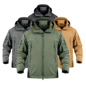 Custom men's winter warm hooded fleece lined softshell tactical jackets army military