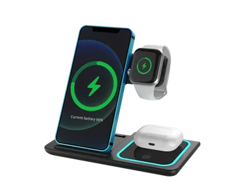 Outdoor Power Bank 15W Fast Charger Multifunctional Mobile Phone Watch Earphone Foldable 3 in 1 Wireless Charger OEM