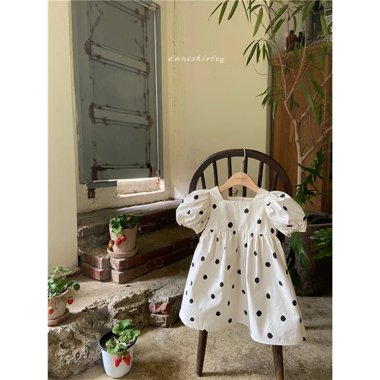 Girls Polka Dots Dress Thin Summer  Kids Clothes For Girls Princess Puff Sleeve Dress Korean Children