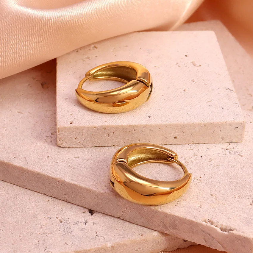Women's 18k Gold Plated Hoop Earrings - Fashion Statement Non-Tarnish Stainless Steel