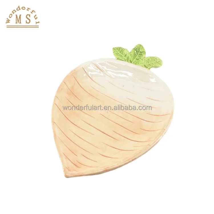Oem radish dish Shape food Holders 3d Style tray vegetable Kitchenware Ceramic porcelain salad carrot plate