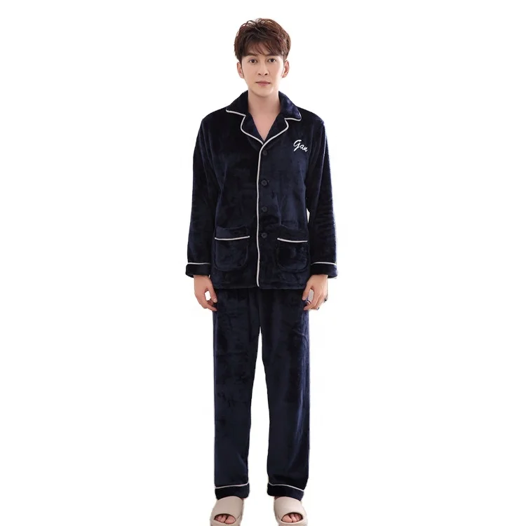 Couples Thicker Winter Women and Man Family Night Clothes Button Down Classic Pipping Sleepwear Warm Flannel Pajamas Set
