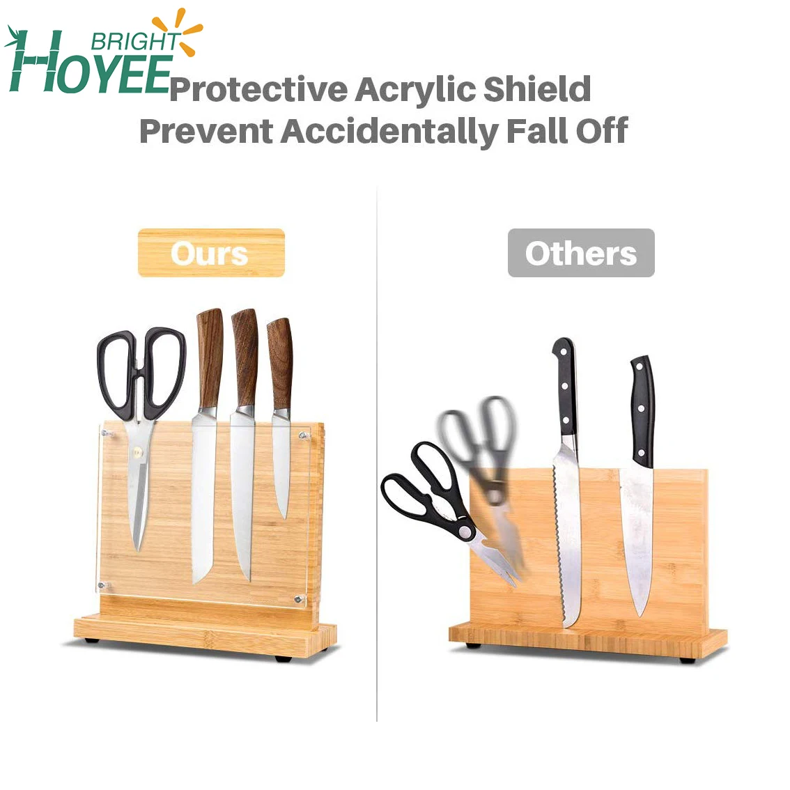 Магнитный Универсальный держатель для ножей подставка из бамбука кухонных приборов витрина с акриловым